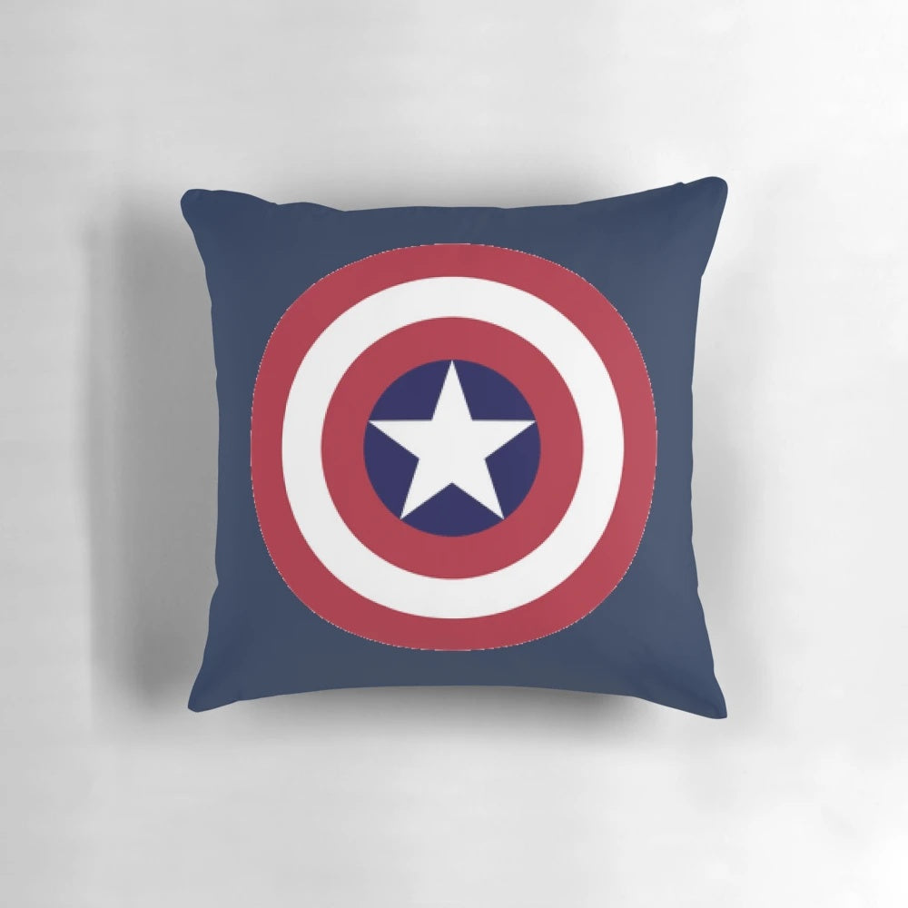 Vibrant superhero-themed pillow featuring the iconic Captain America design