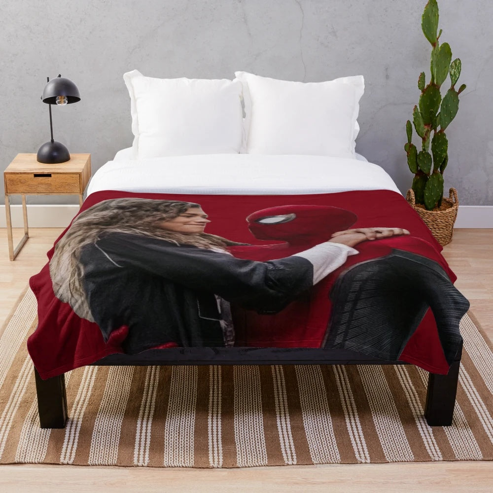 Plush spider-man themed bedding with Peter Parker and MJ design