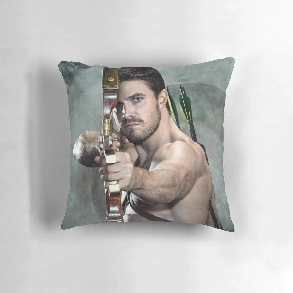 Stylish pillow featuring actor Stephen Amell as the character Oliver Queen from the hit TV series Arrow