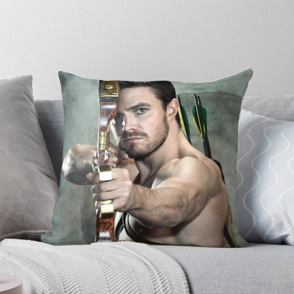 Stylish pillow featuring actor Stephen Amell as the character Oliver Queen from the hit TV series Arrow
