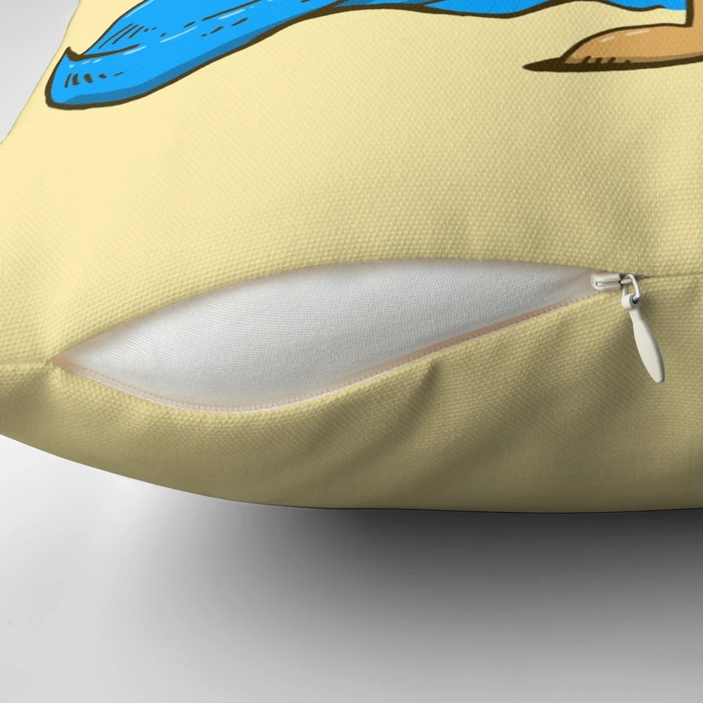 A plush, decorative pillow shaped like a superhero-themed pancake, featuring a cape and superhero design.