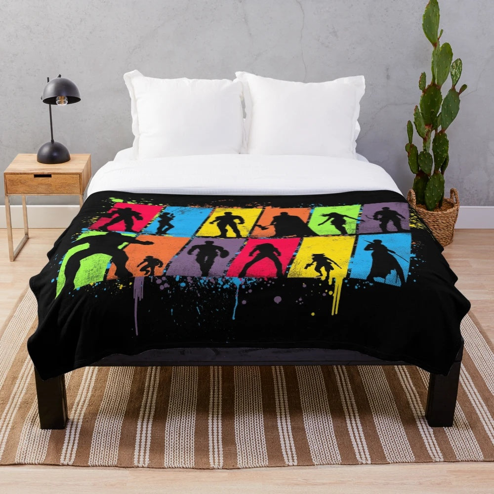 Superhero silhouette plush blanket in bright neon colors