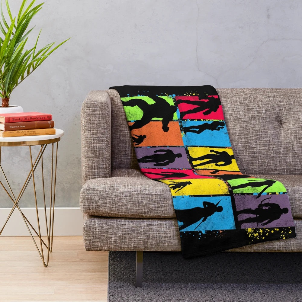 Superhero silhouette plush blanket in bright neon colors