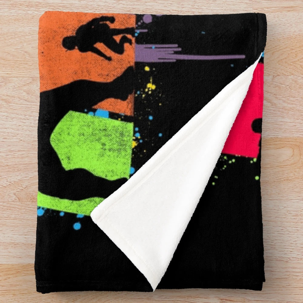 Superhero silhouette plush blanket in bright neon colors