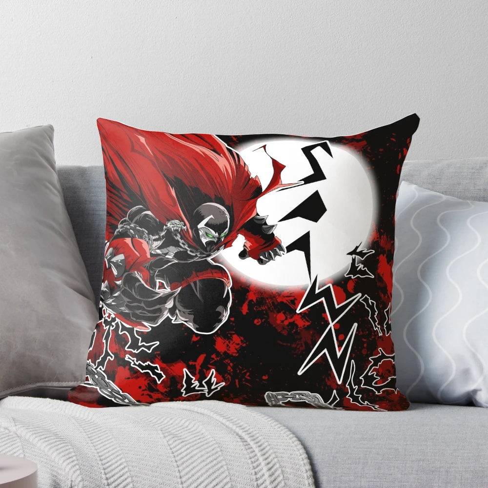 Vibrant red pillow featuring the comic book character Spawn, a popular superhero from the DC Comics and Marvel universes.