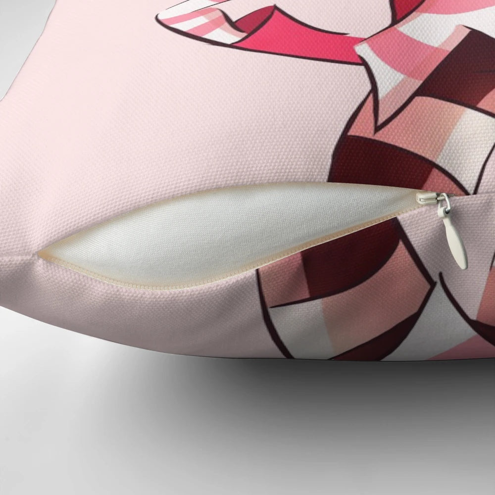 A plush and cozy pillow with a print inspired by the character "Angel Dust" from the popular web series Hazbin Hotel.