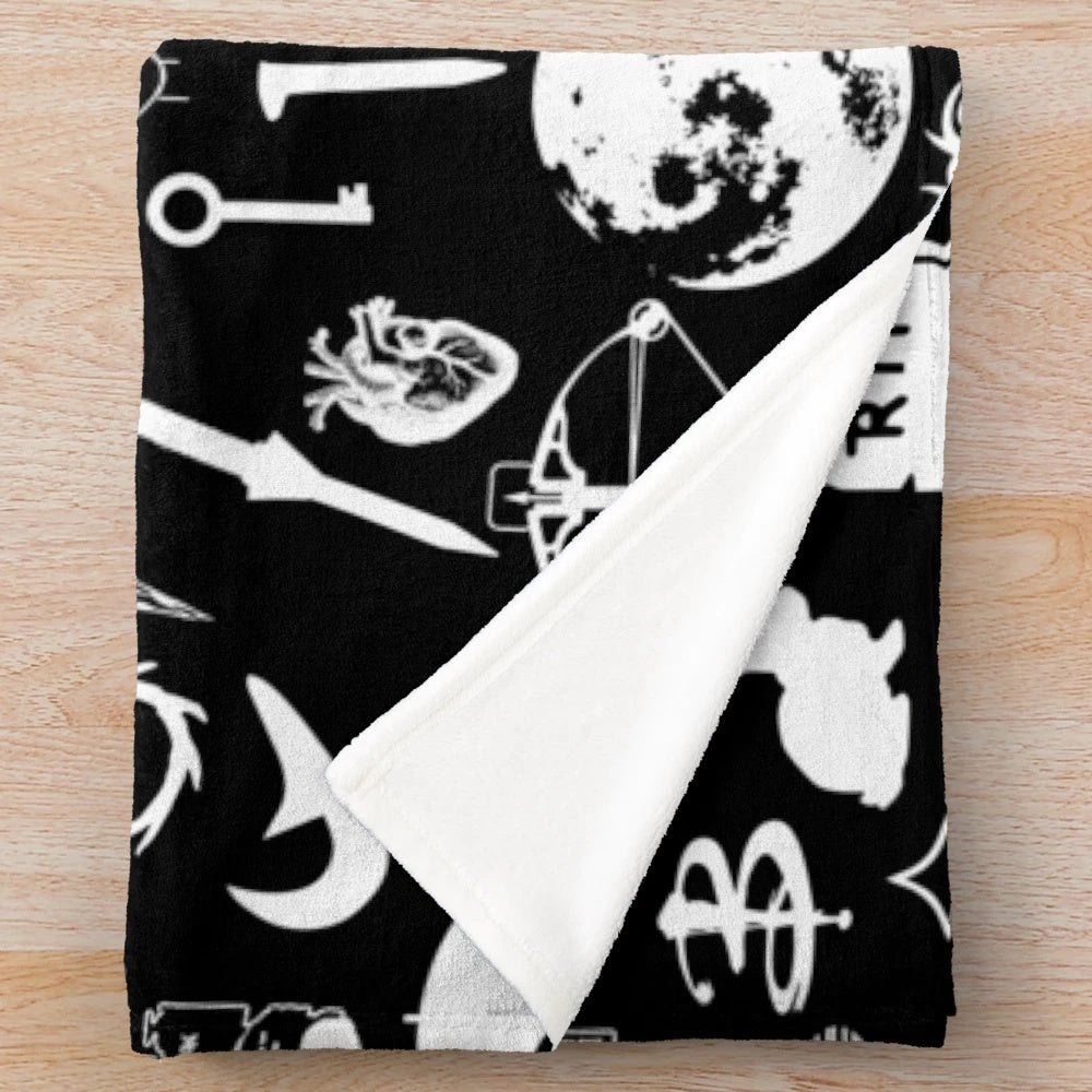 White plush blanket with Buffy the Vampire Slayer-inspired design
