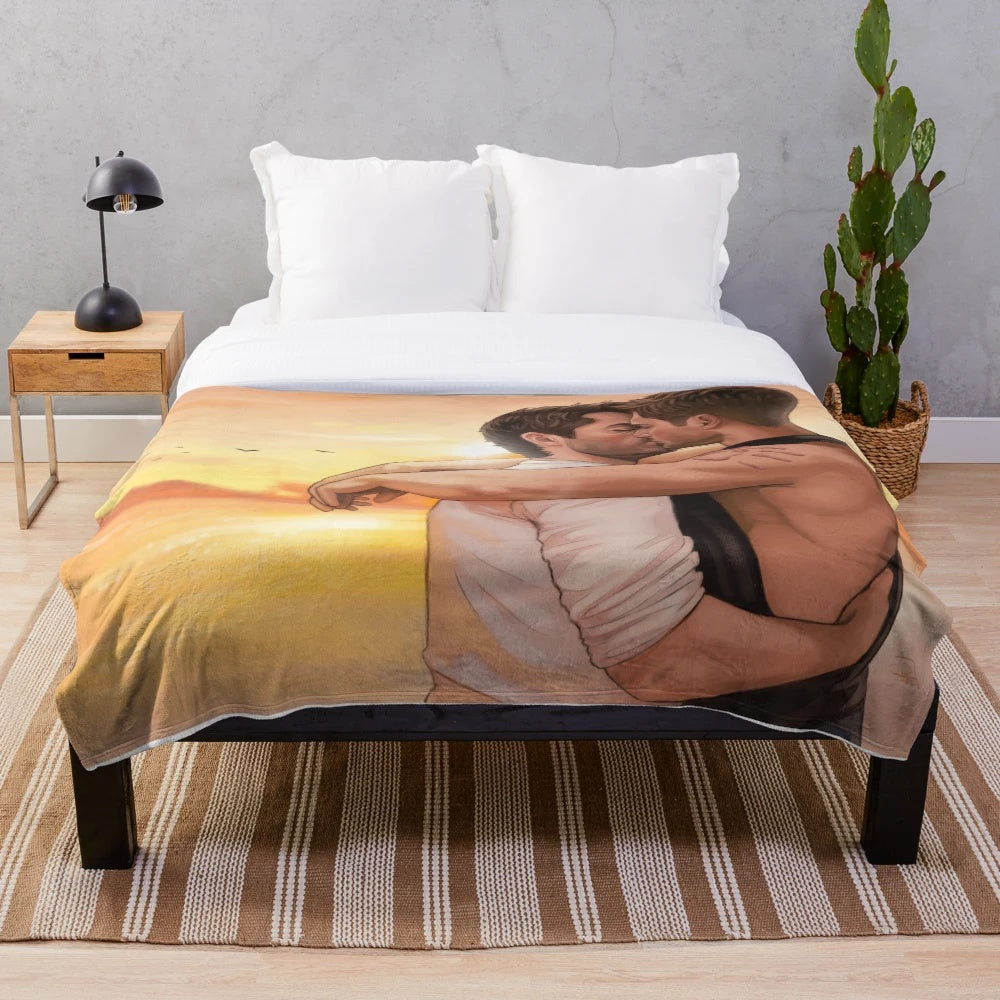 Supernatural Destiel Inspired Plush Blanket with Sunset Kiss Design