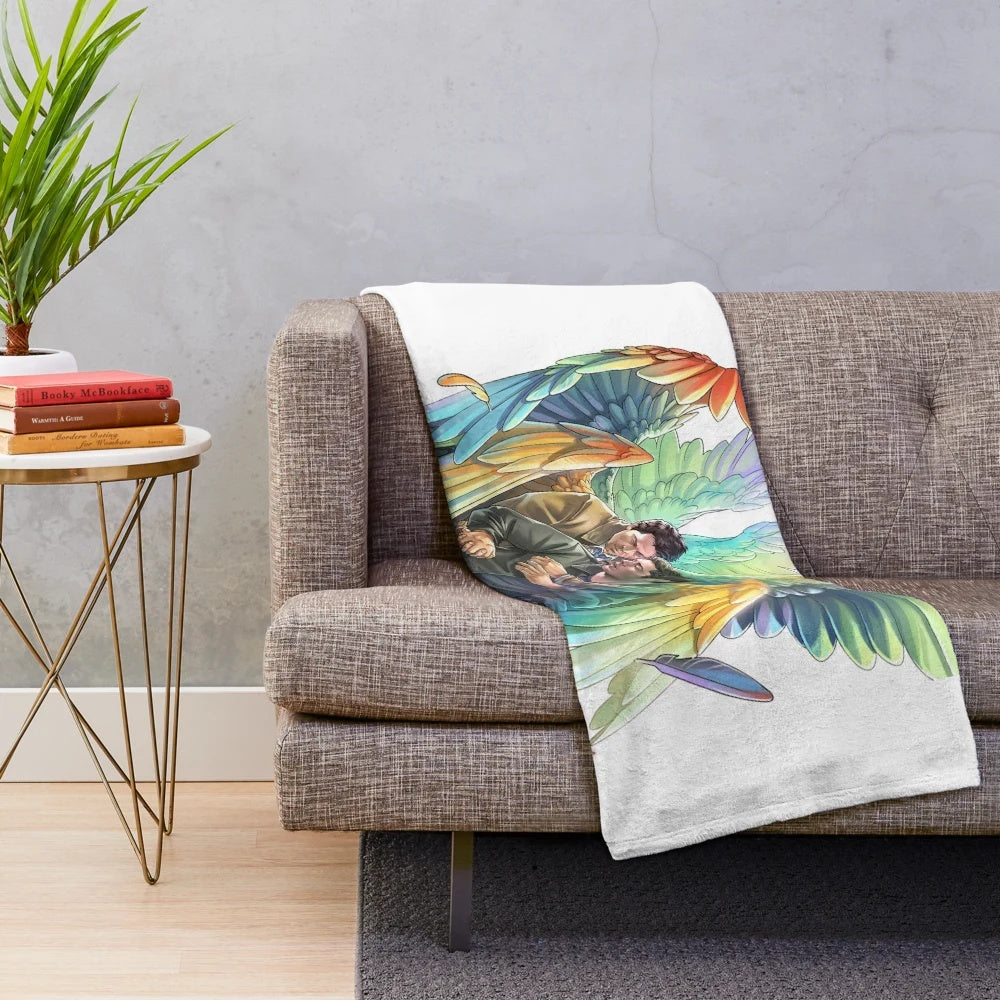 Supernatural Destiel inspired plush blanket with rainbow angel wings design