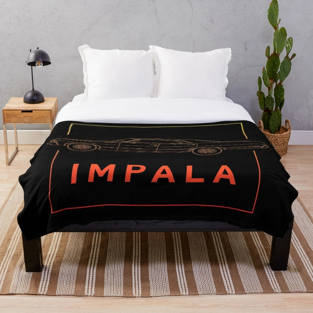 Soft, cozy plush blanket featuring the iconic 1967 Chevy Impala from the TV series Supernatural