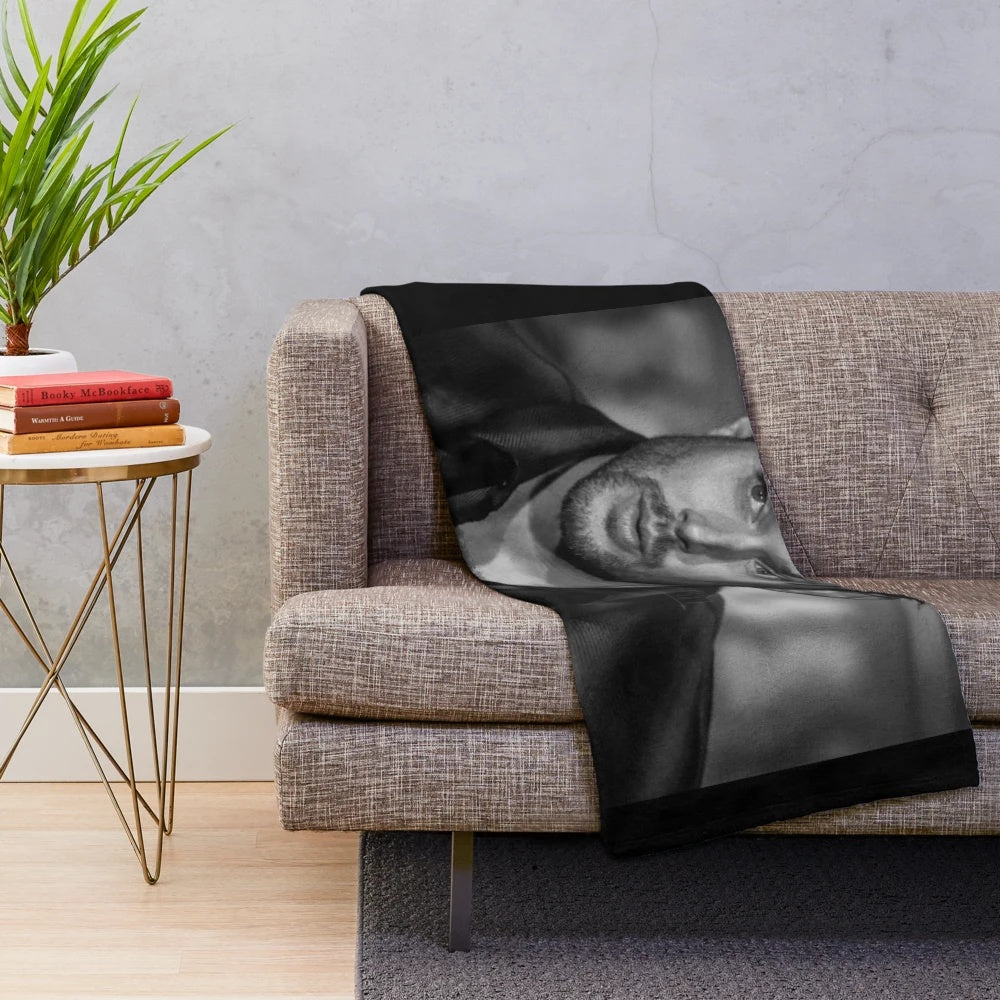 Black and white plush blanket inspired by the TV series Supernatural and actor Jensen Ackles