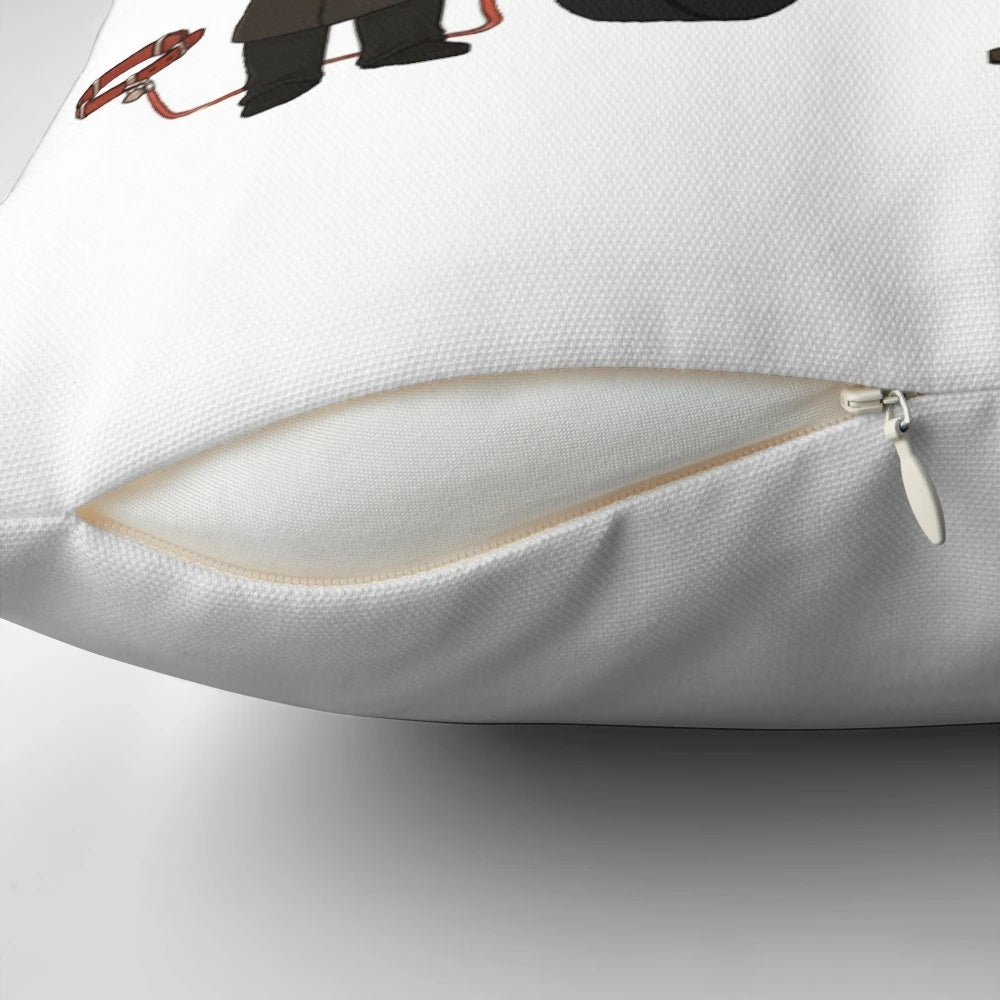 Supernatural-themed cartoon design throw pillow with Winchester brothers and other characters