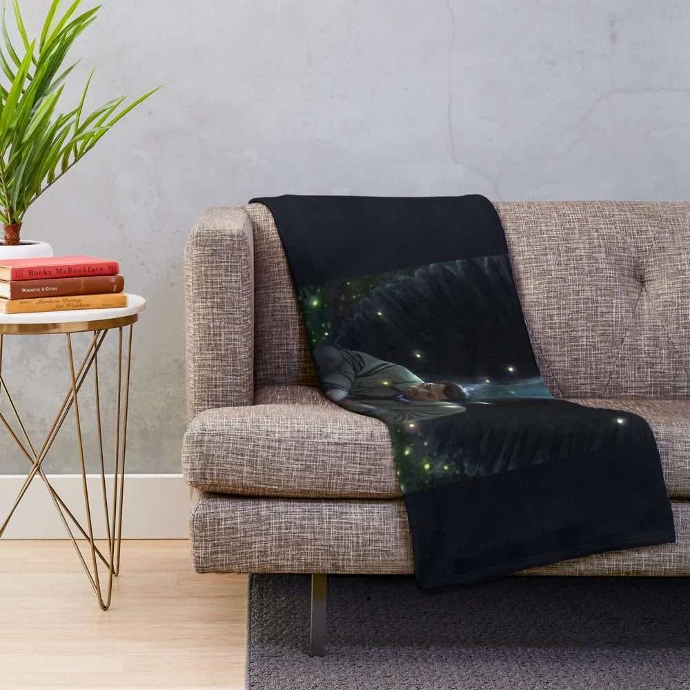 Supernatural-inspired Castiel plush blanket with angel wings