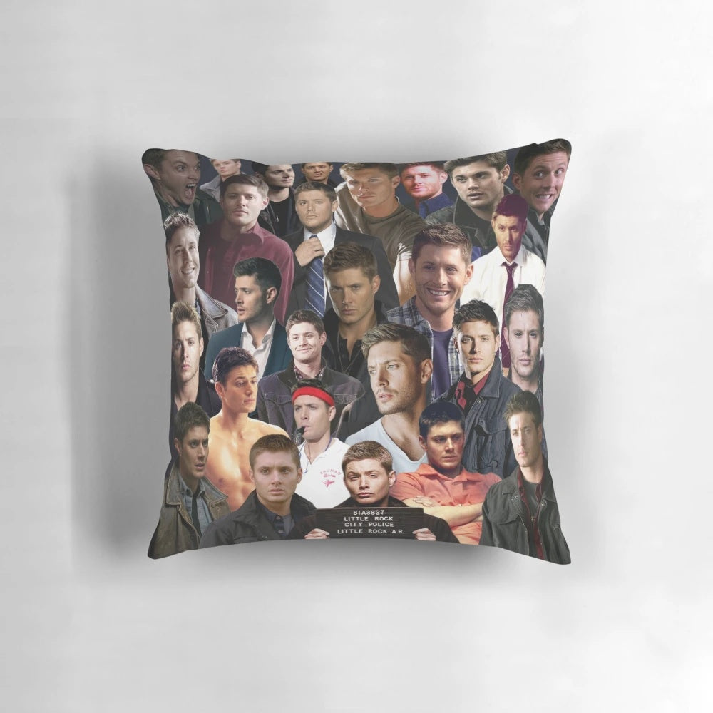 Dean Winchester Collage Pillow, featuring a collage of the Supernatural character