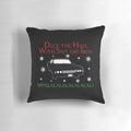 Supernatural-themed Christmas pillow with Impala, Winchester brothers, and Castiel