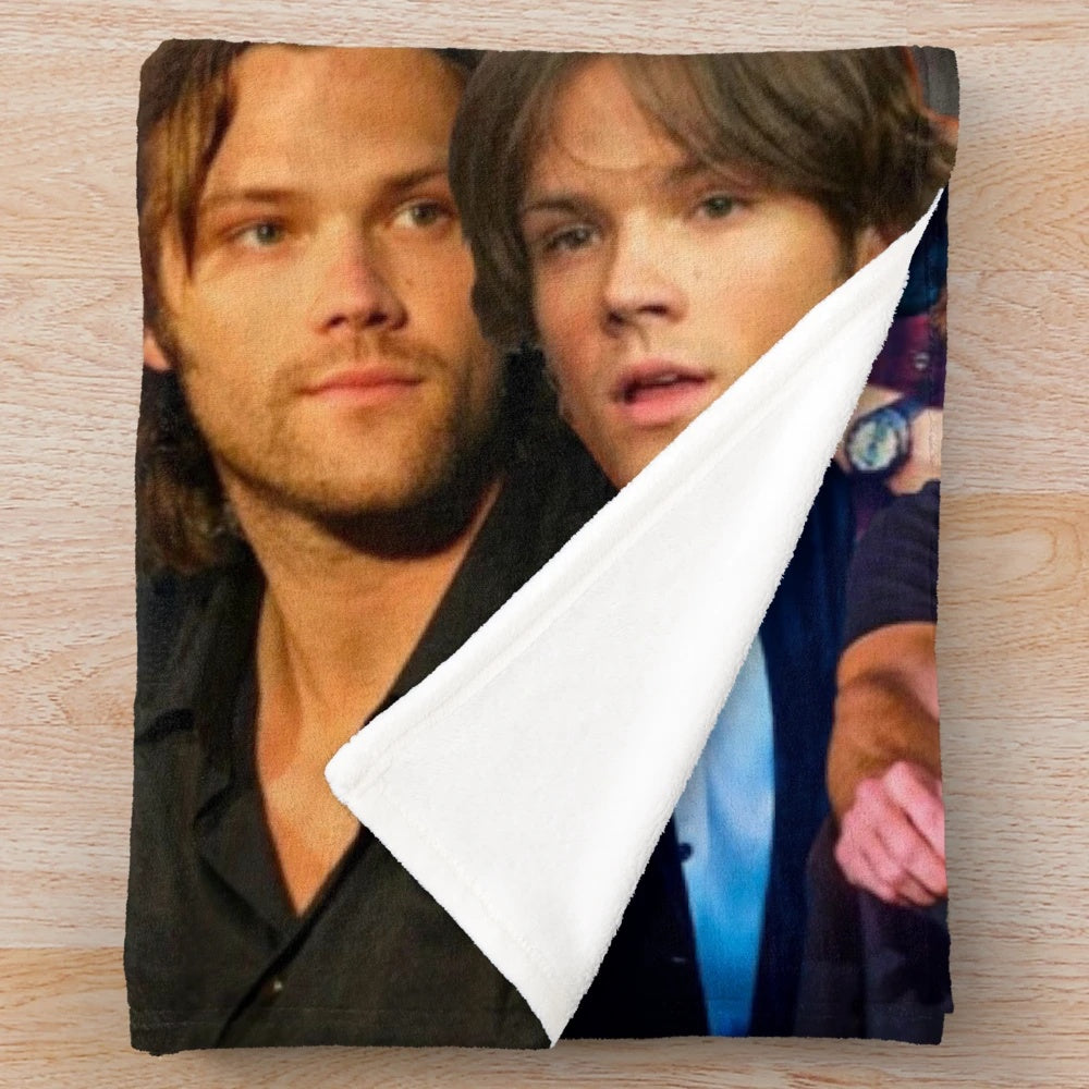 Jared Padalecki photo collage plush blanket featuring the Supernatural TV show star