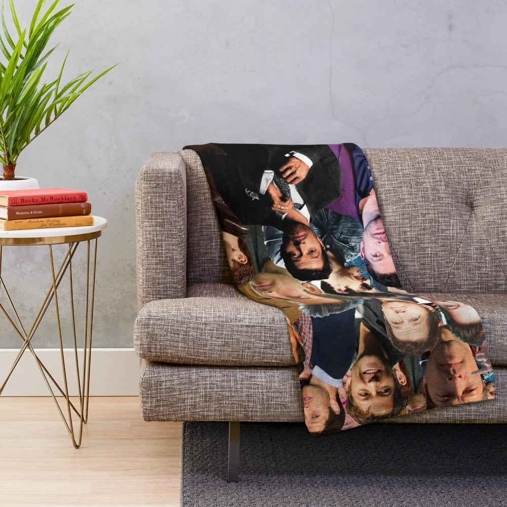 Misha Collins Supernatural-themed plush blanket featuring a photo collage design