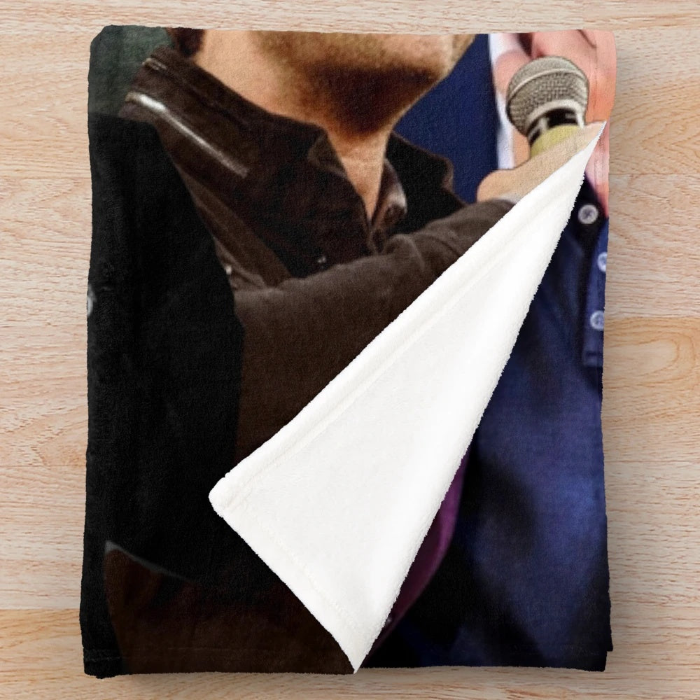 Misha Collins Supernatural-themed plush blanket featuring a photo collage design
