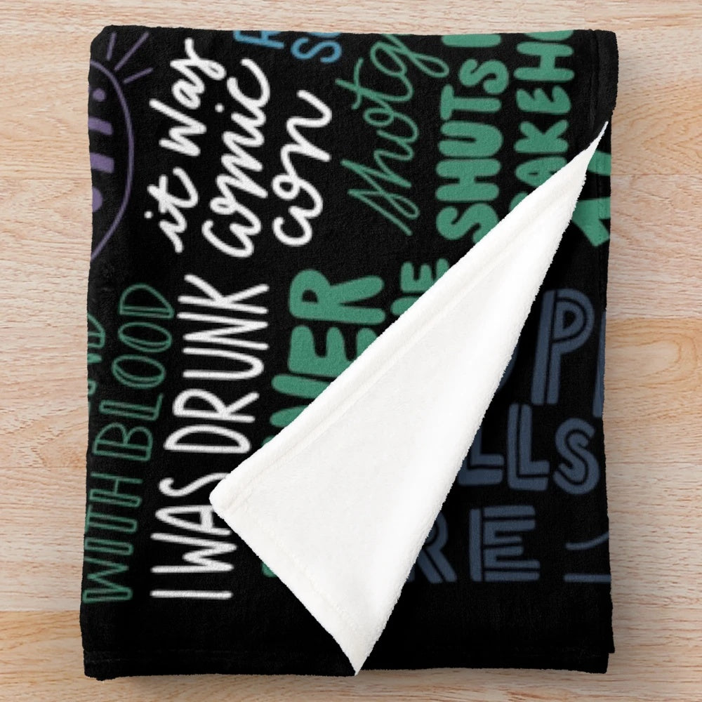 Supernatural-themed plush blanket with show's iconic elements