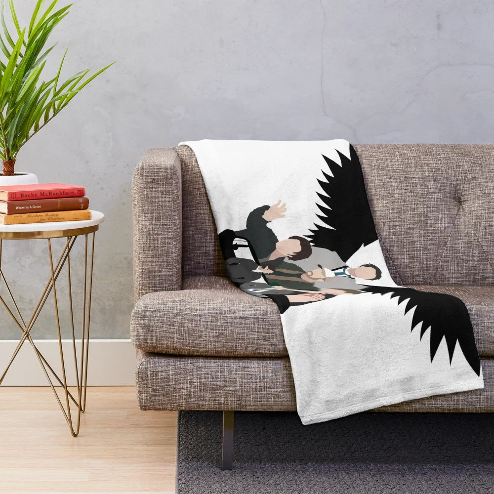Supernatural-inspired plush blanket featuring a minimalist vector art design of the Winchester brothers