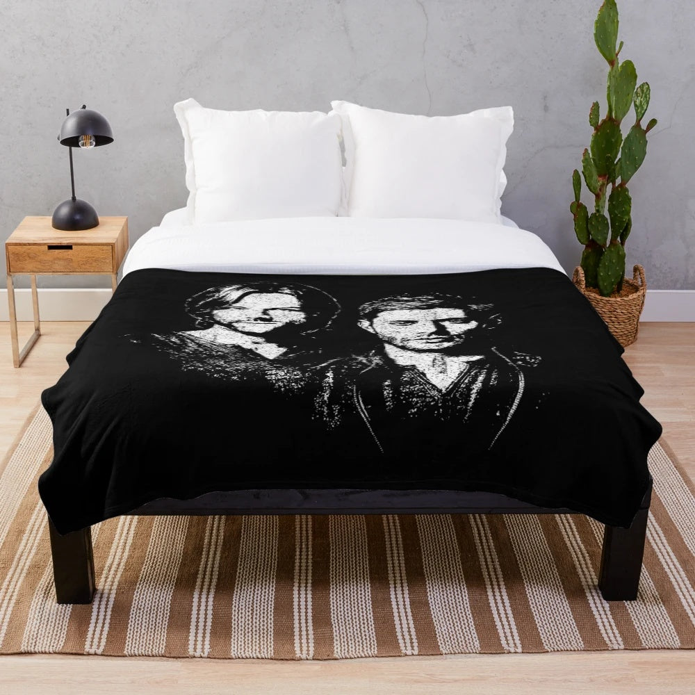 Supernatural-inspired plush blanket featuring Sam and Dean Winchester