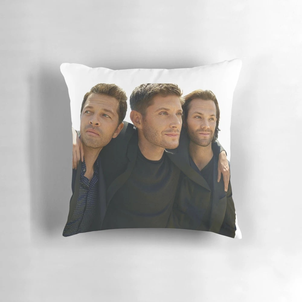 Supernatural J2M Pillow featuring the main characters Sam Winchester, Dean Winchester, and Castiel