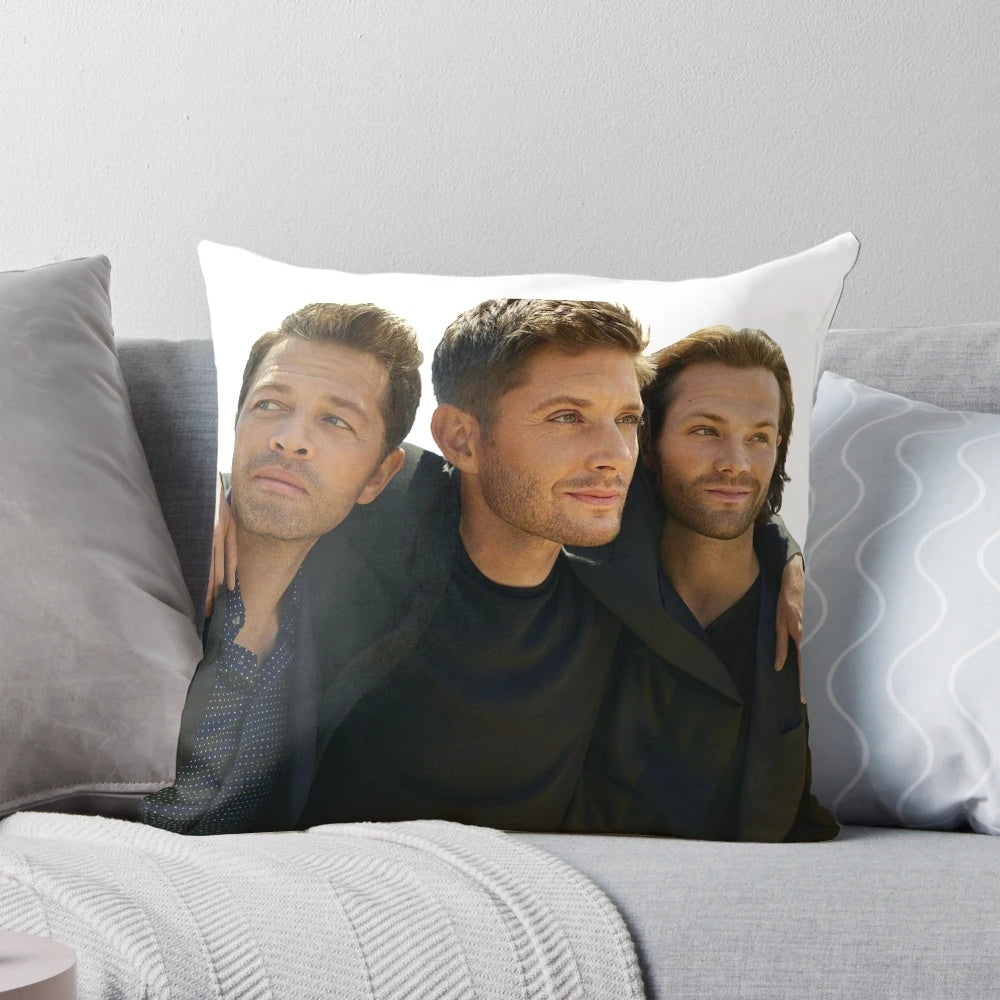 Supernatural J2M Pillow featuring the main characters Sam Winchester, Dean Winchester, and Castiel