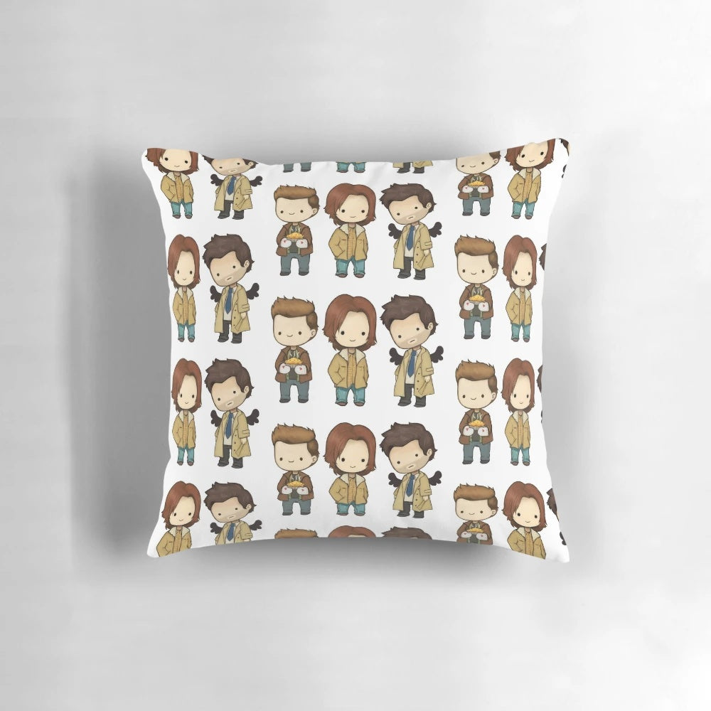 Supernatural Team Free Will Pillow featuring Dean, Sam, and Castiel from the TV show