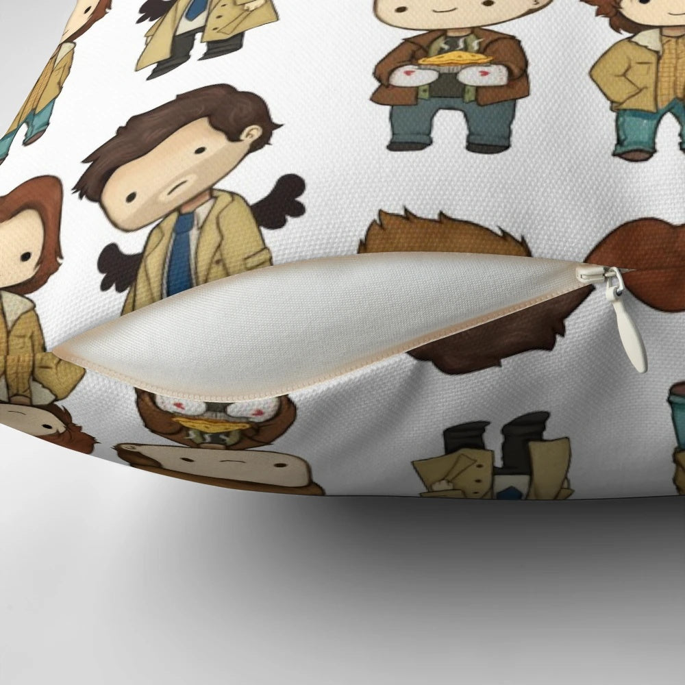 Supernatural Team Free Will Pillow featuring Dean, Sam, and Castiel from the TV show