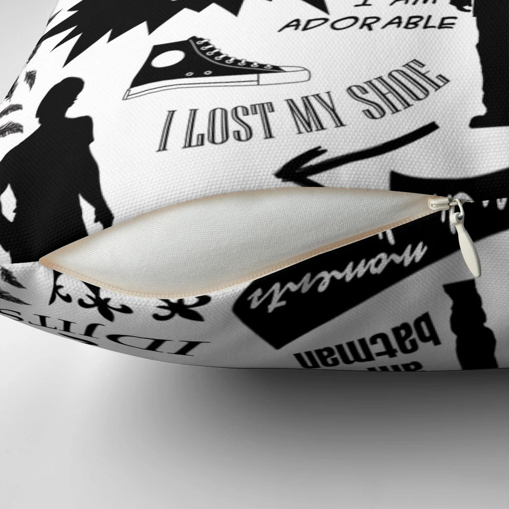 Supernatural themed decorative pillow featuring iconic symbols and characters from the TV series.