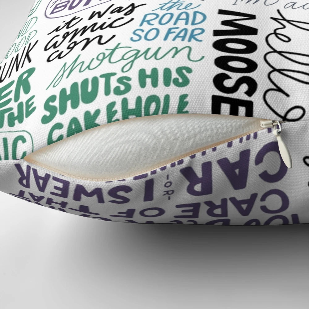 Supernatural-themed pillow featuring the Winchester brothers and their iconic Impala