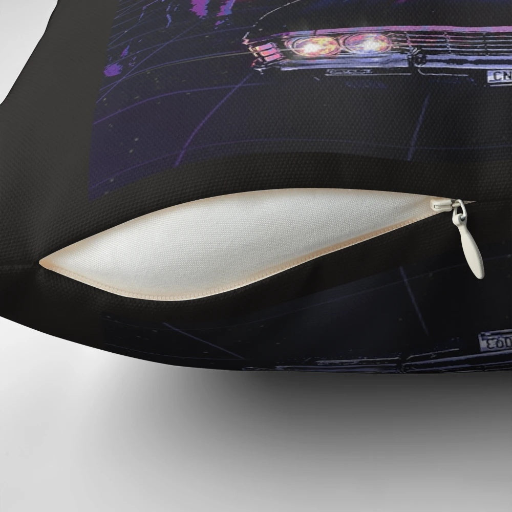 Supernatural-themed pillow featuring the Winchester brothers and Castiel