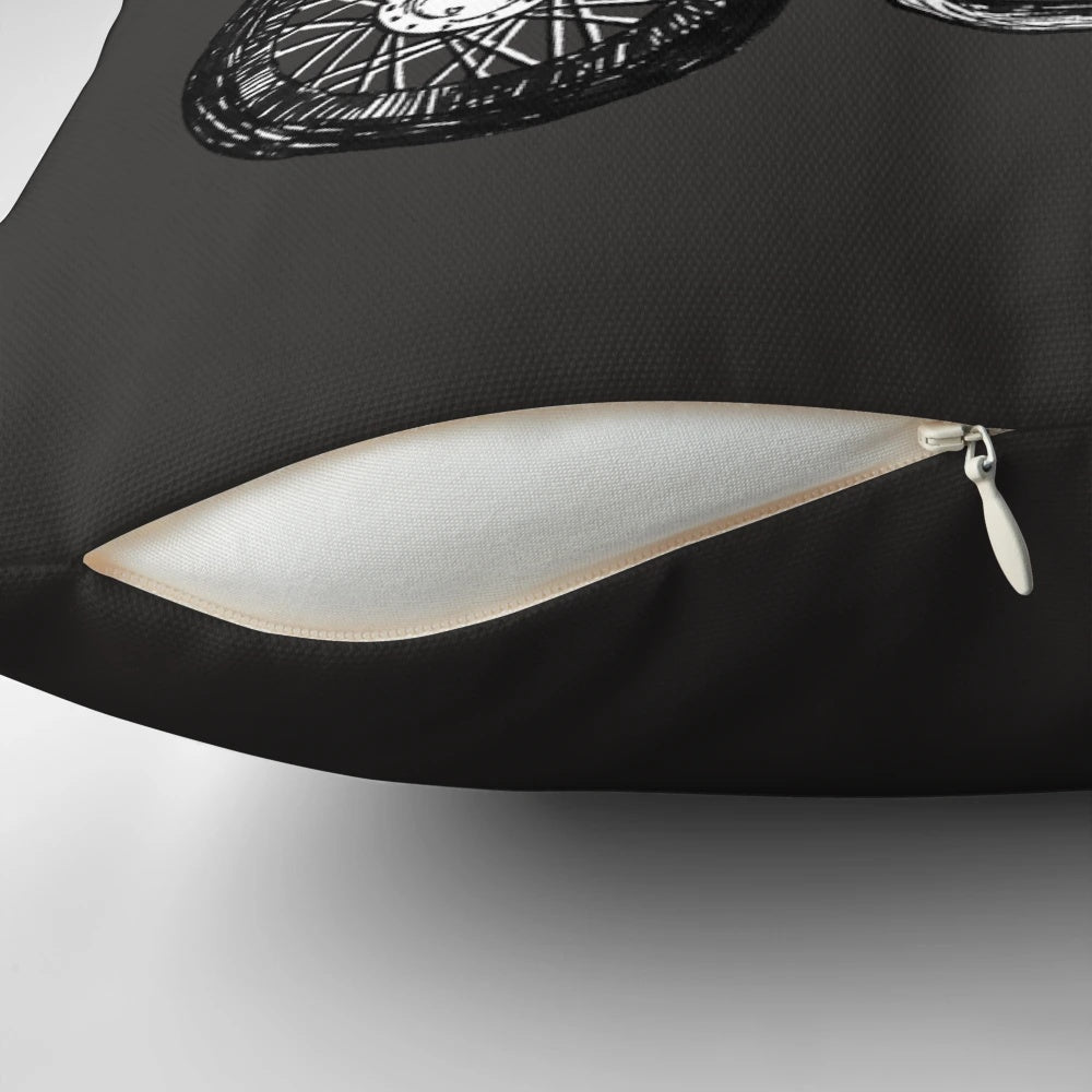 A stylish pillow featuring a "Women Who Ride" design, perfect for female motorcycle enthusiasts.