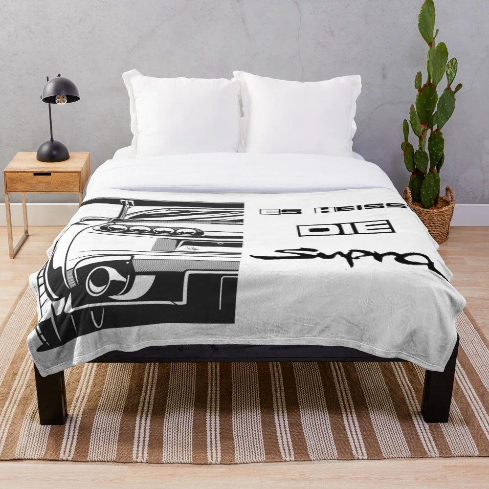 Toyota Supra-themed plush blanket for cozy comfort