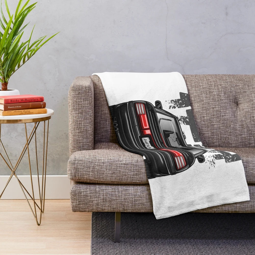 Supra MK3 inspired plush blanket with onyx black design for JDM car enthusiasts