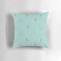 A plush, ocean-themed pillow featuring a stylized surf goddess design