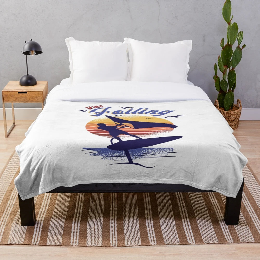 Wing foiling surfer plush blanket