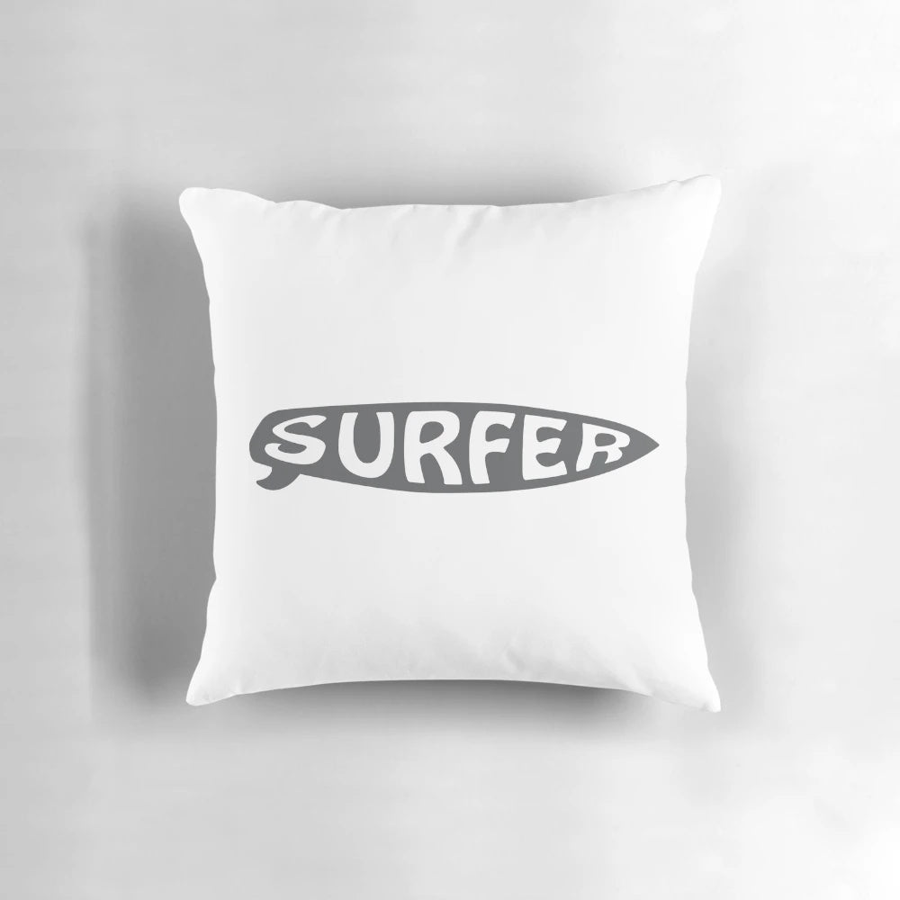 Soft, plush pillow with a vibrant, realistic printed surfboard sticker design, perfect for surfing enthusiasts and coastal-inspired home decor.