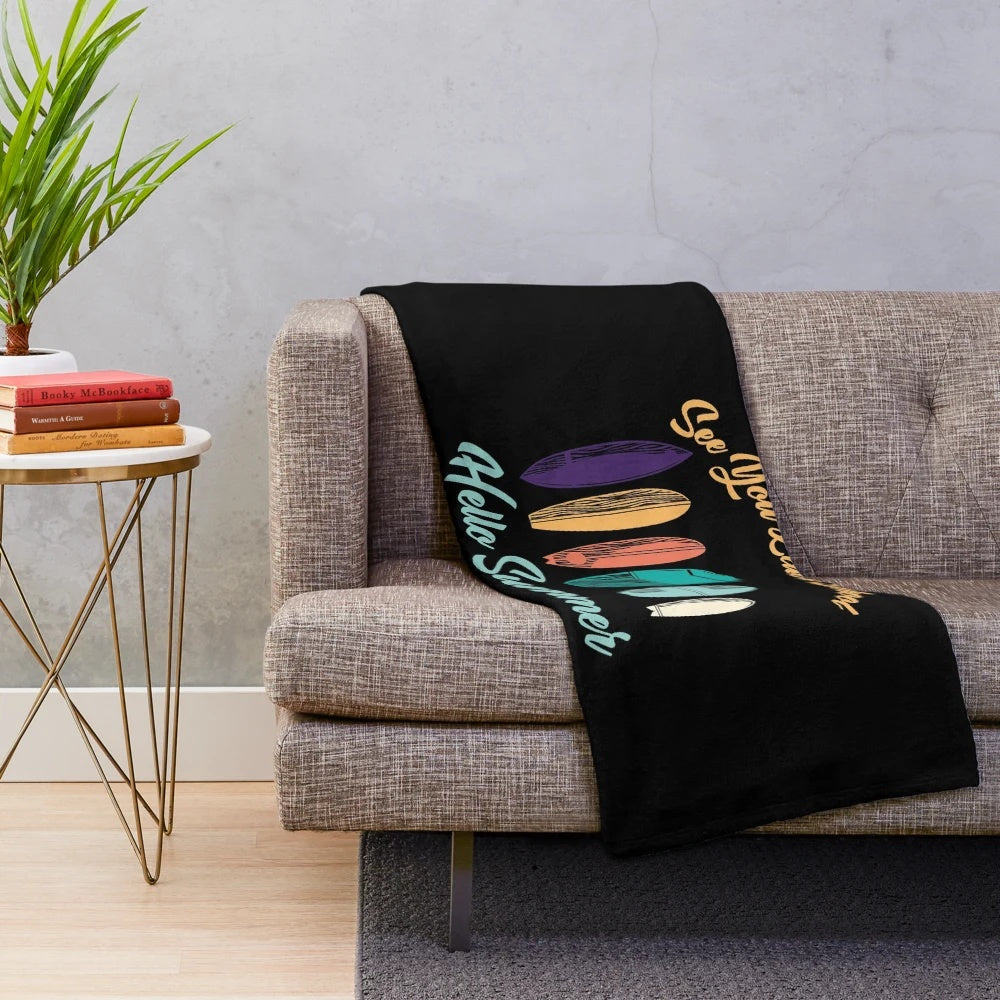 Plush blanket with surfing themed design for hobby enthusiasts