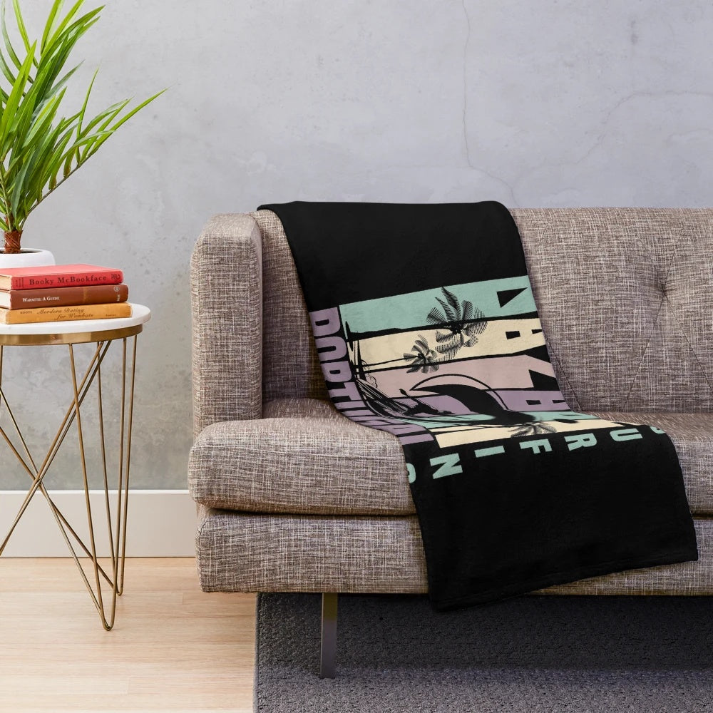 Surfing plush blanket with Nazare, Portugal beach design