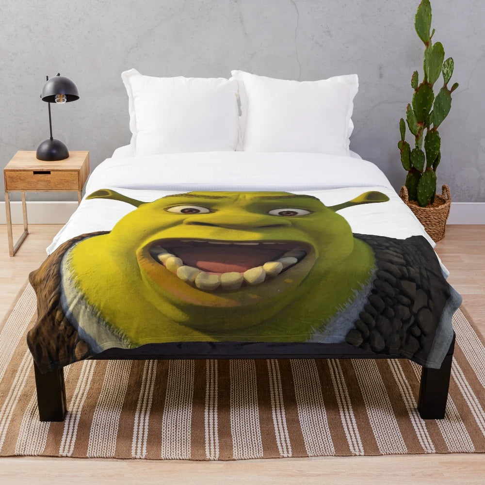 Surprised Shrek meme plush blanket for home decor