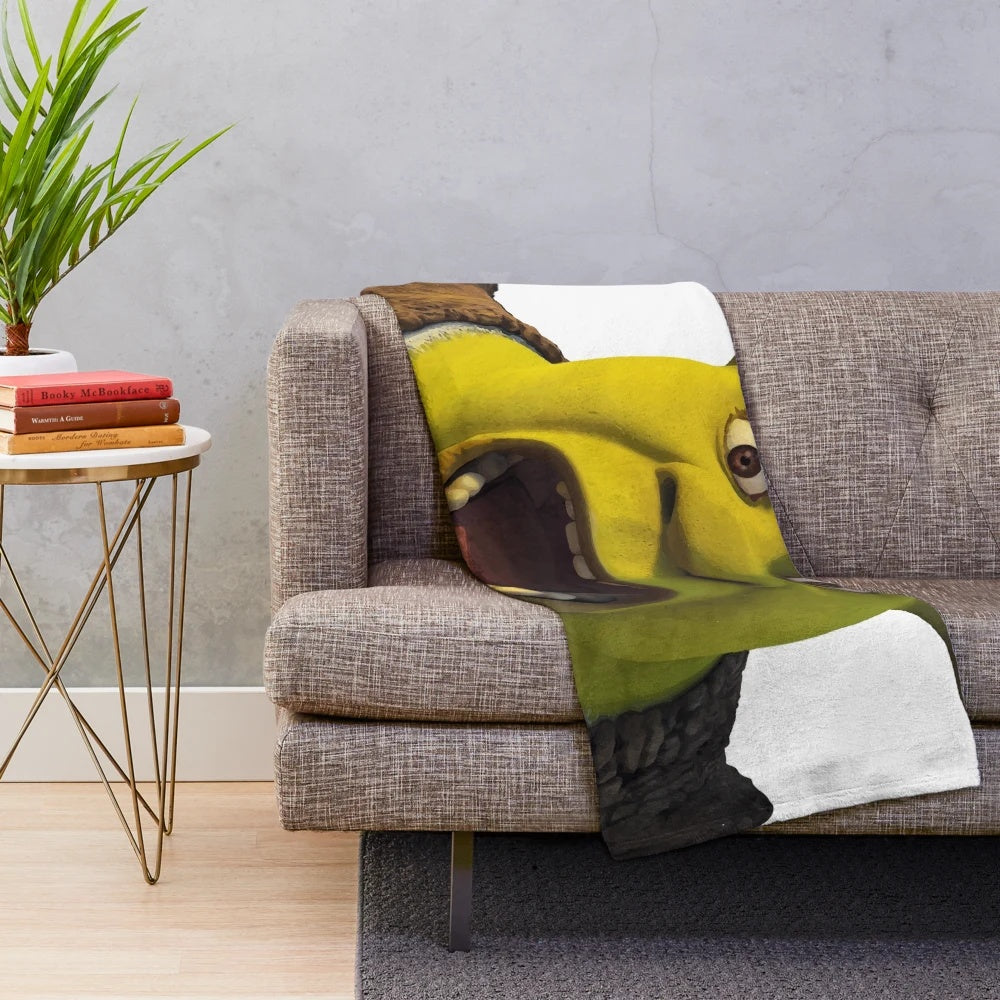 Surprised Shrek meme plush blanket for home decor