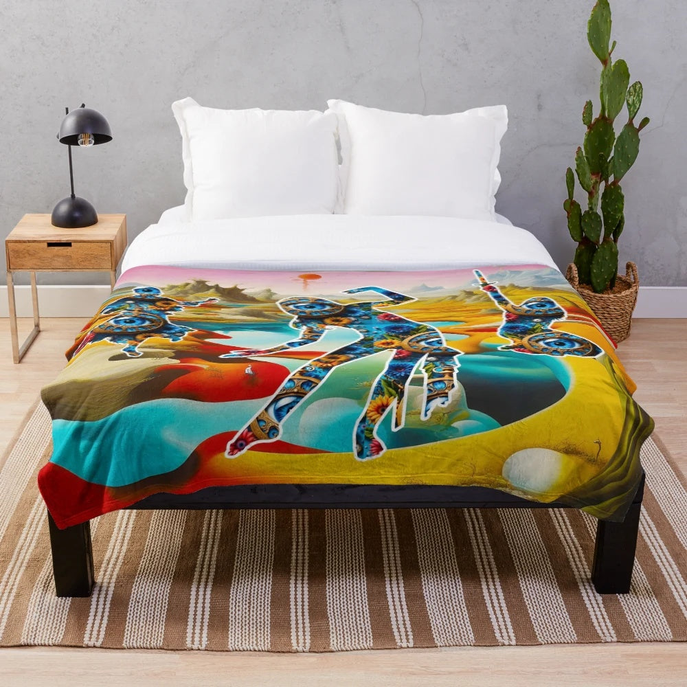 Surreal and trippy plush blanket with abstract nature-inspired artwork