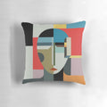 Surreal abstract design featuring a minimalist woman's face on a decorative throw pillow