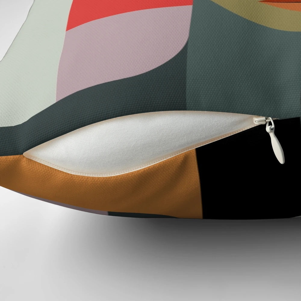 Surreal abstract design featuring a minimalist woman's face on a decorative throw pillow