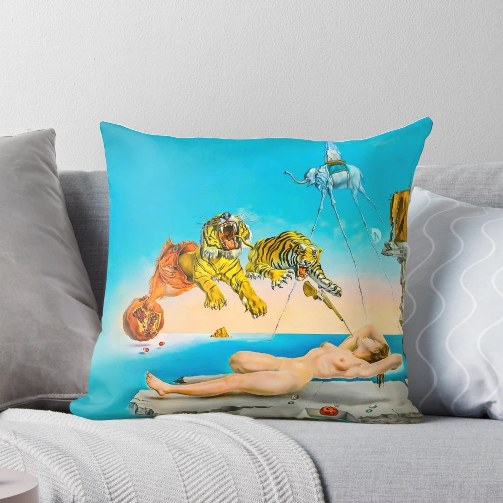 Surreal animal-themed dream pillow inspired by the artwork of Salvador Dalí