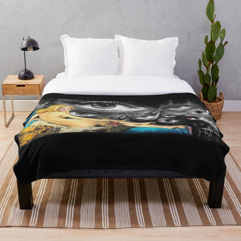 Surreal cinematic plush blanket featuring movie art and imagery