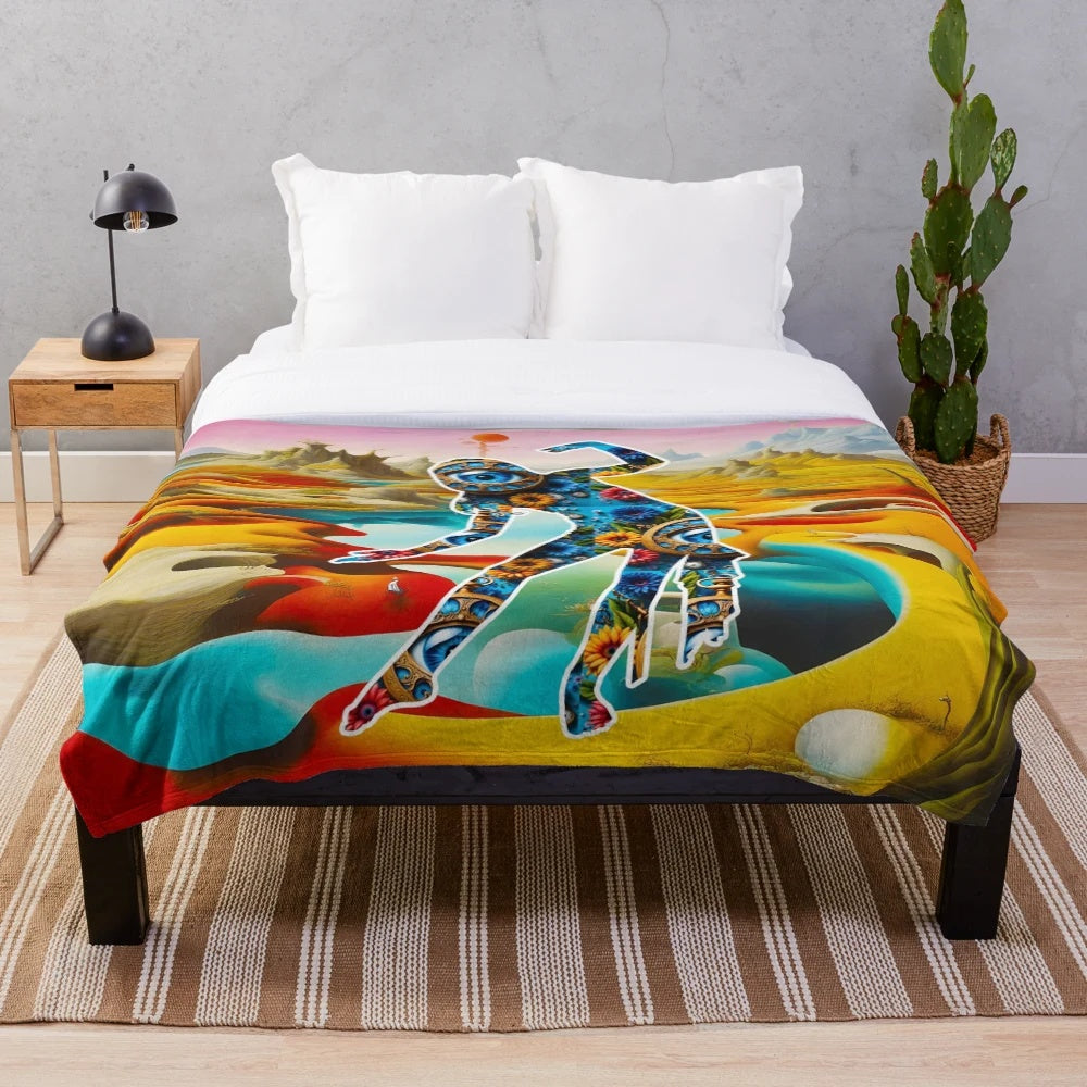 Surreal dancer plush blanket with vibrant abstract art and psychedelic patterns