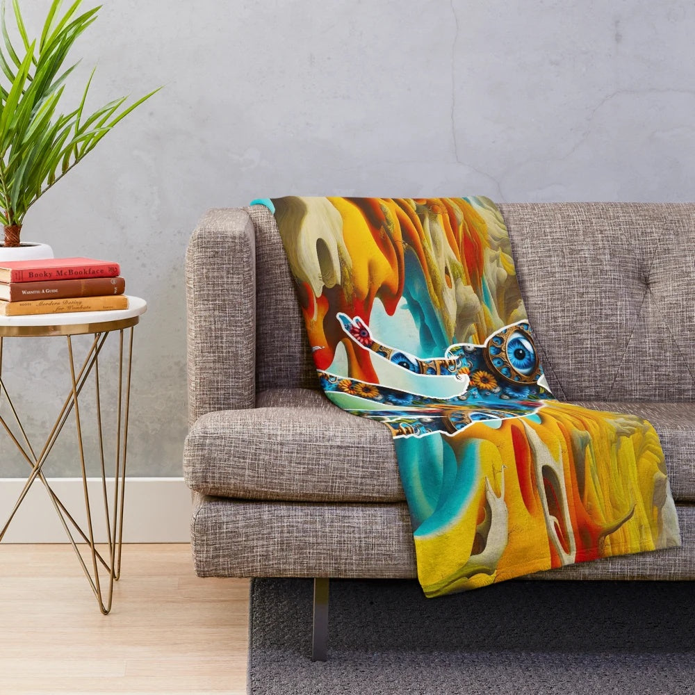 Surreal dancer plush blanket with vibrant abstract art and psychedelic patterns