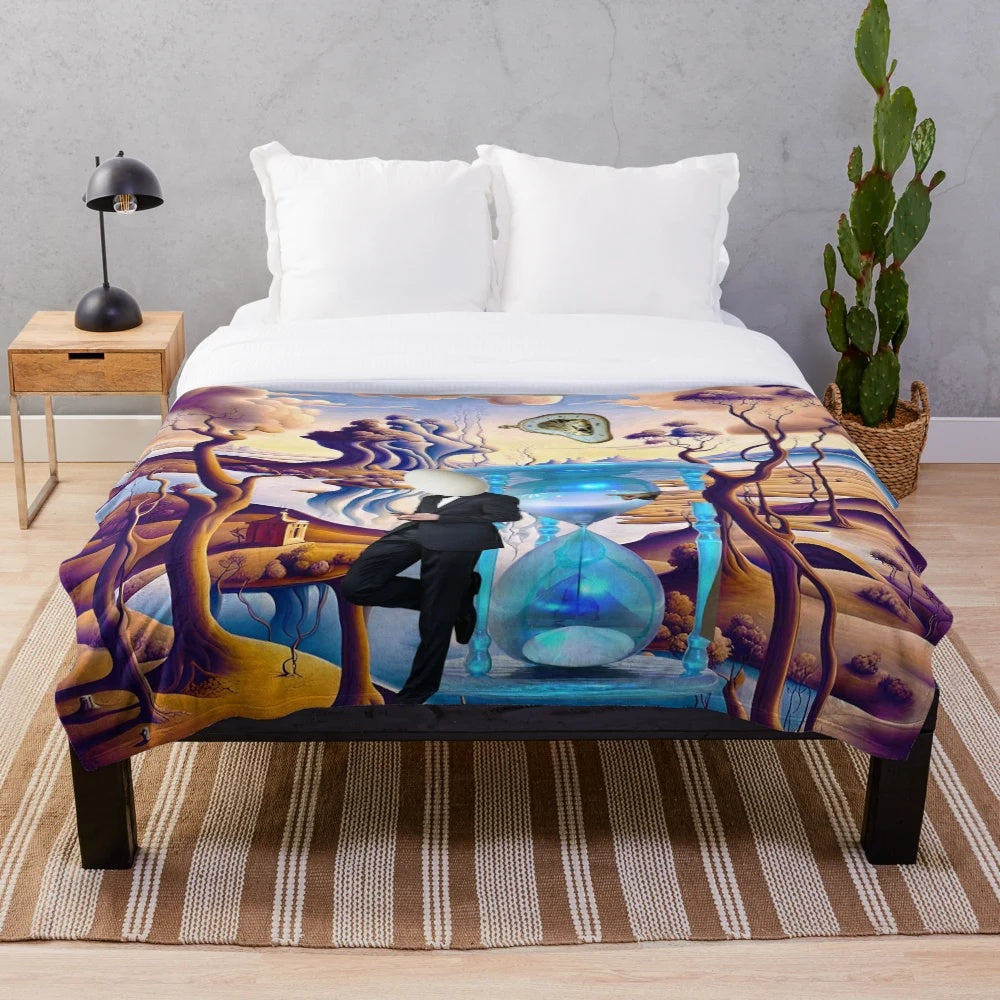 Surreal plush blanket with psychedelic, dreamlike pattern